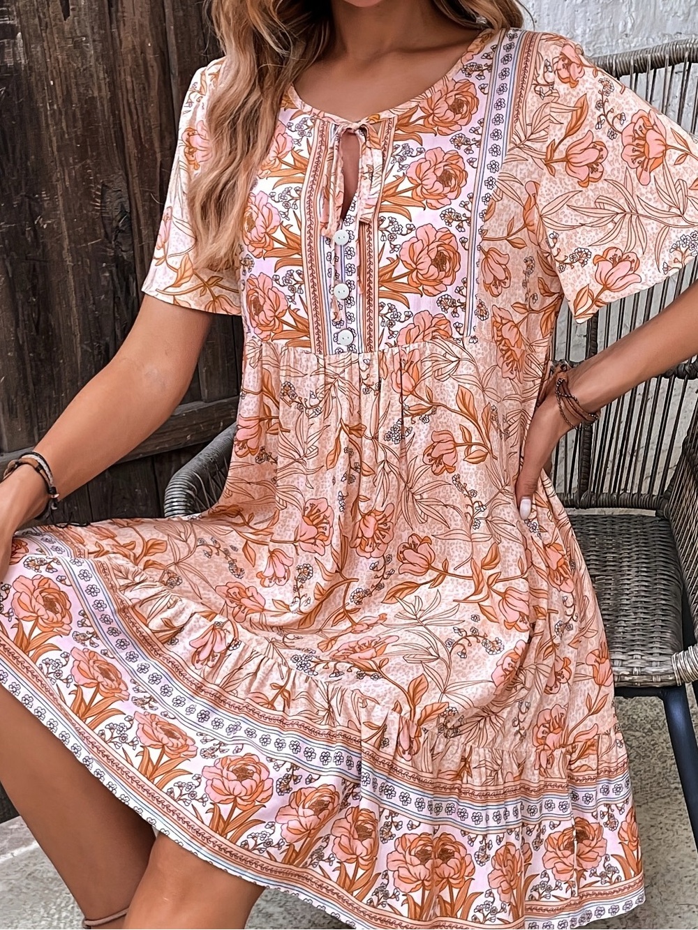 Blush Pink Flowy Dress | Boho Chic | Sunset Hues | Size Large